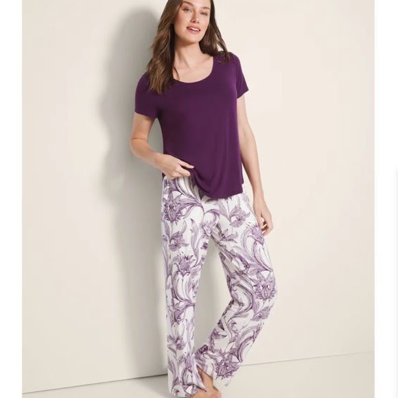 Soma Purple & Cream Floral Cool Nights 2 Piece Pajama Set - Picture 2 of 11